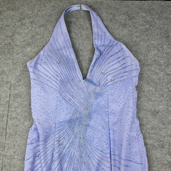 Alyce Designs Gown Womens 14 Purple Beaded Halter Whimsical Prom Dress 90s Silk - Picture 12 of 12